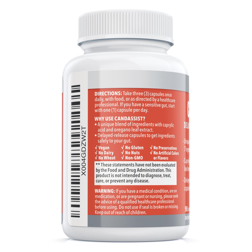 CandAssist paired with probiotic imagery suggesting gut wellness synergy.
