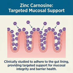 Close-up of Balance ONE L-Glutamine and Zinc Carnosine ingredients for targeted gut health