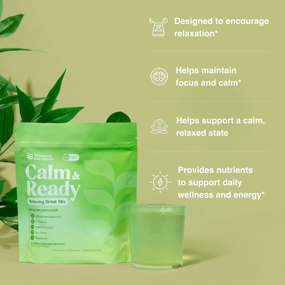 Balanced Botanicals Ashwagandha and magnesium blend close-up for balanced support.