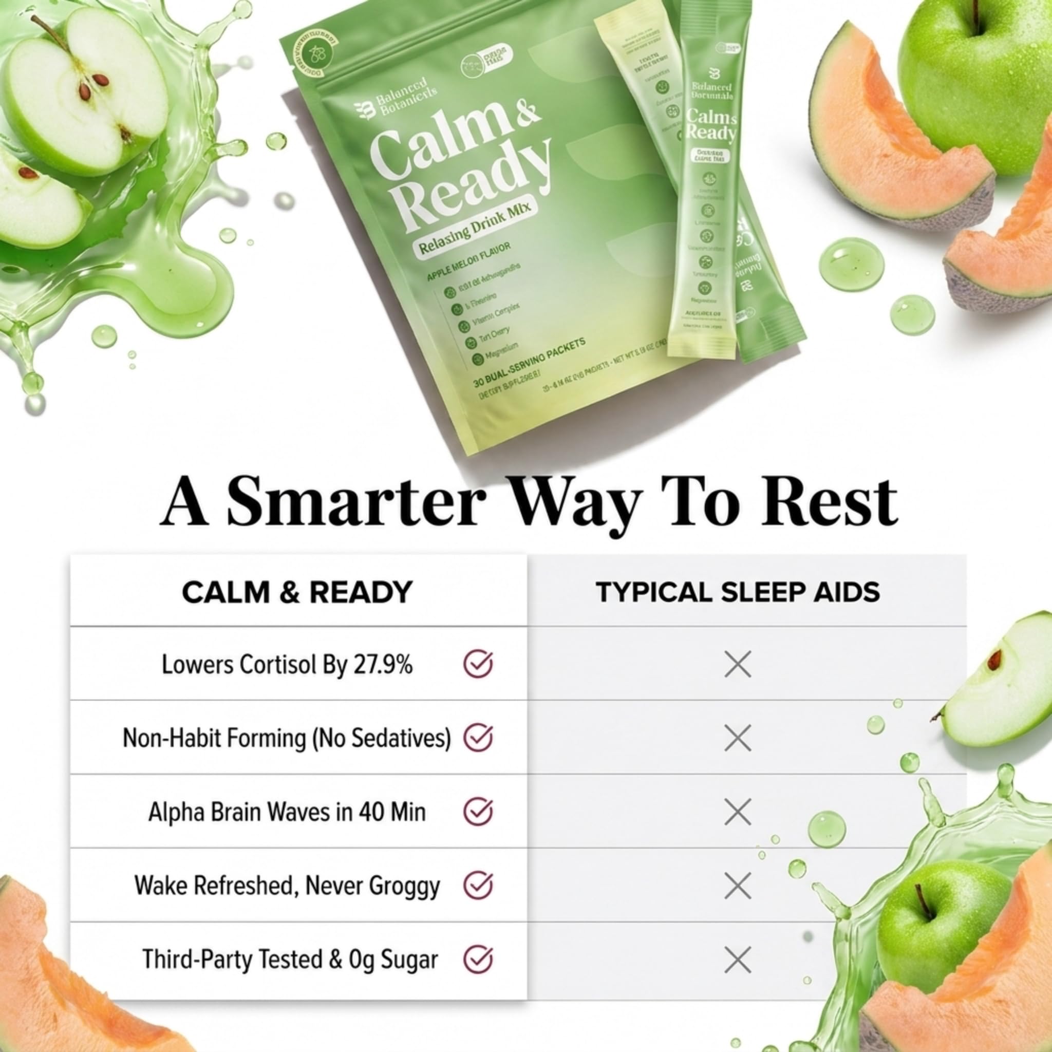 Balanced Botanicals single sachet close-up showing powder texture and clarity