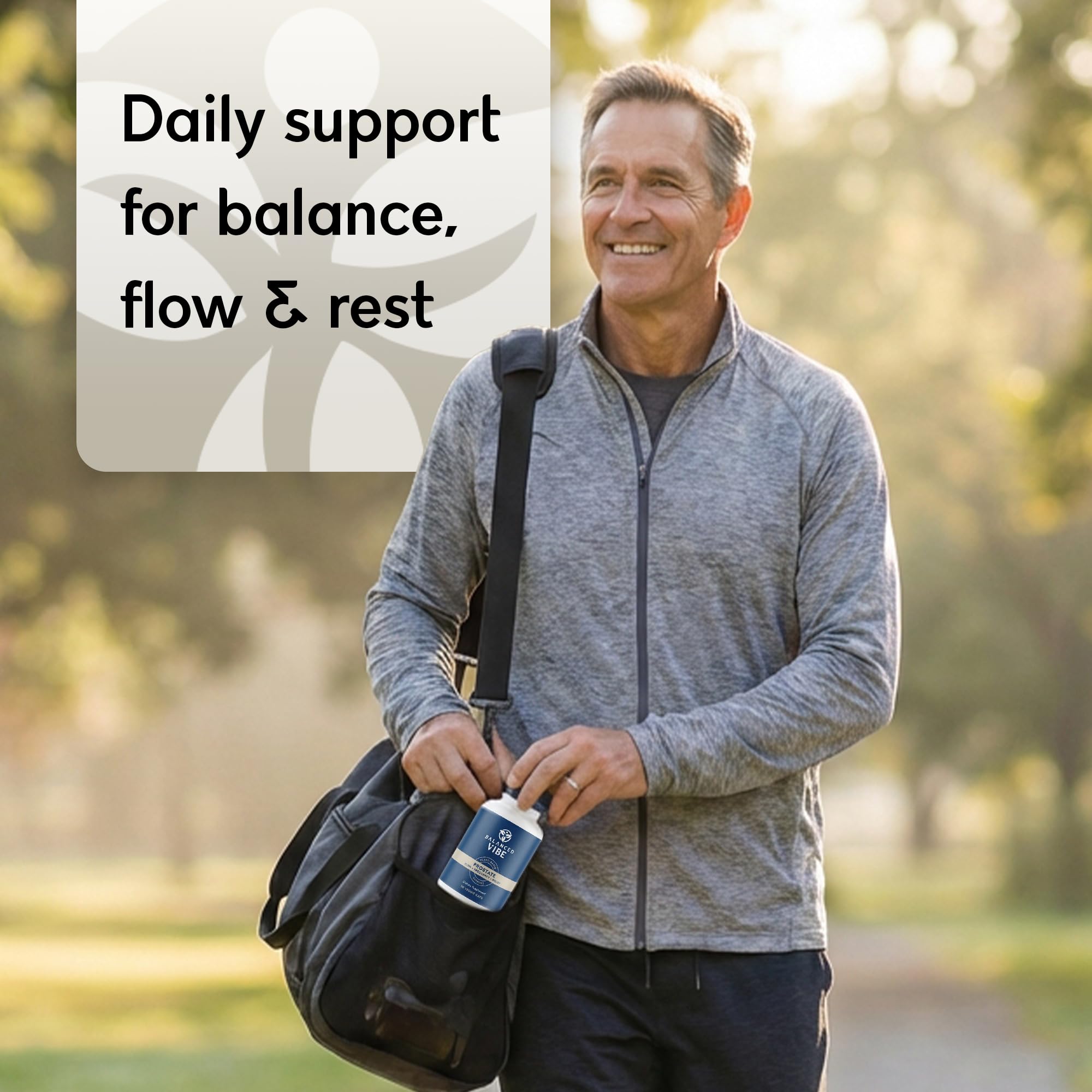 Balanced Vibe Saw Palmetto display helps shoppers compare convenient daily routines for urinary comfort.