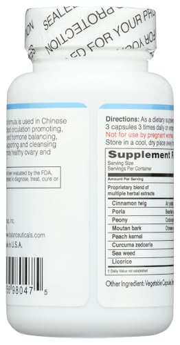 Balanceuticals Ovary & Uterus Clean ingredients spread shows cinnamon, peony, licorice for traditional balance.