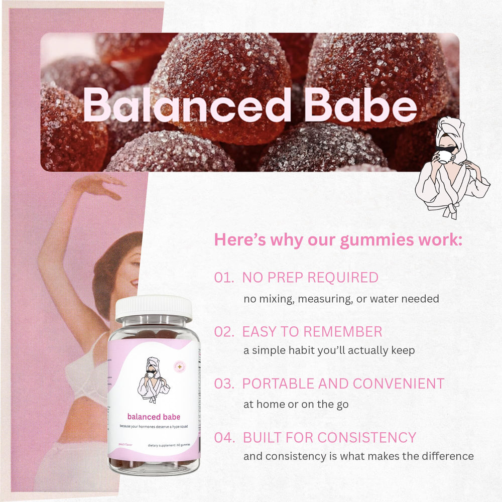 Balancing Act Balanced Babe ACV badge and vitamin info on packaging.