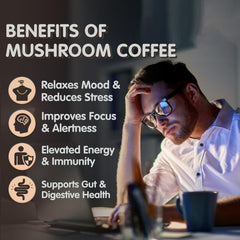 Close-up of Balincer mushroom coffee powder mixed with hot water for a cozy cup.