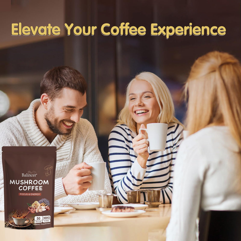 Balincer mushroom coffee morning ritual image with a steaming cup and calm vibe.