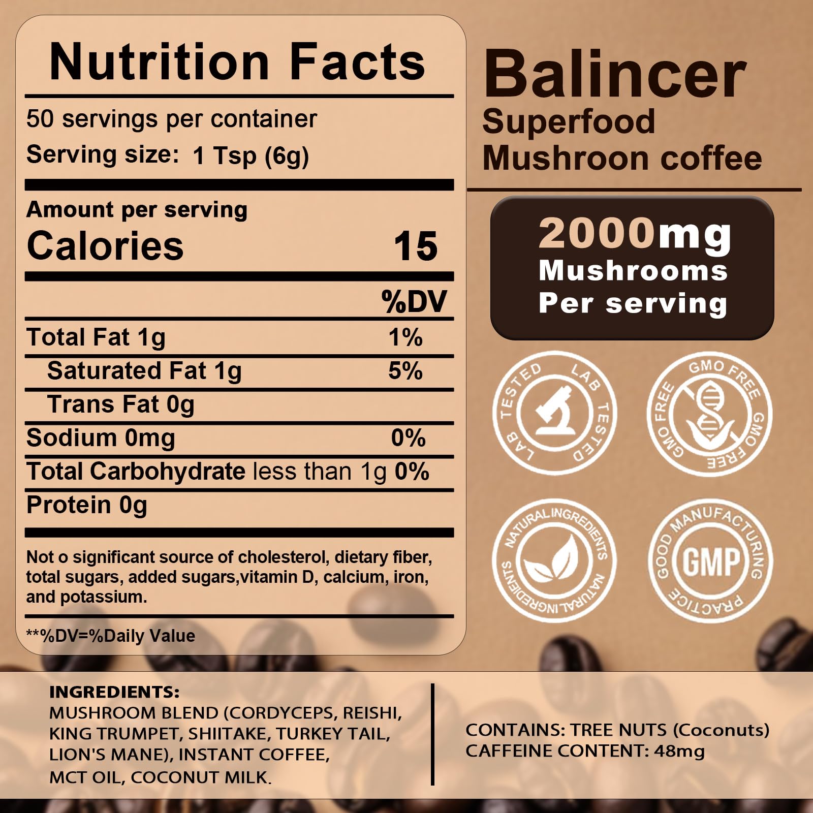Balincer mushroom coffee powder being poured into a mug for a quick focus boost.