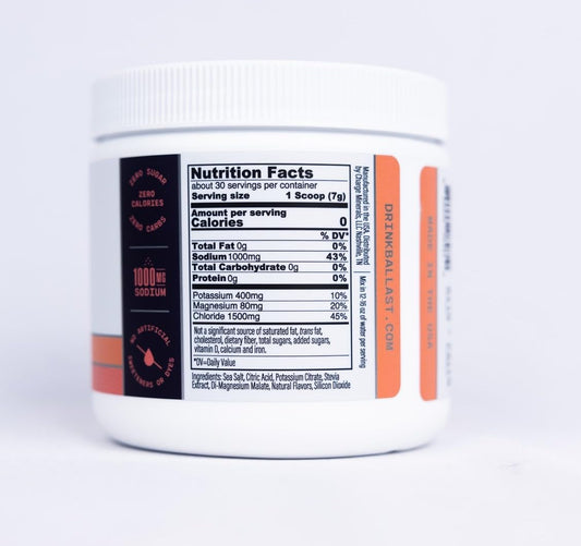 Ballast grapefruit electrolytes powder scoop to measure accurate hydration servings.