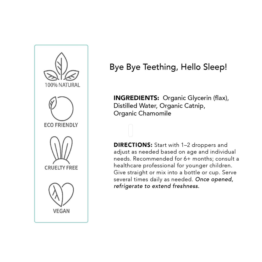 Balm Baby Teething Tincture glass dropper delivers natural chamomile and catnip soothing blend