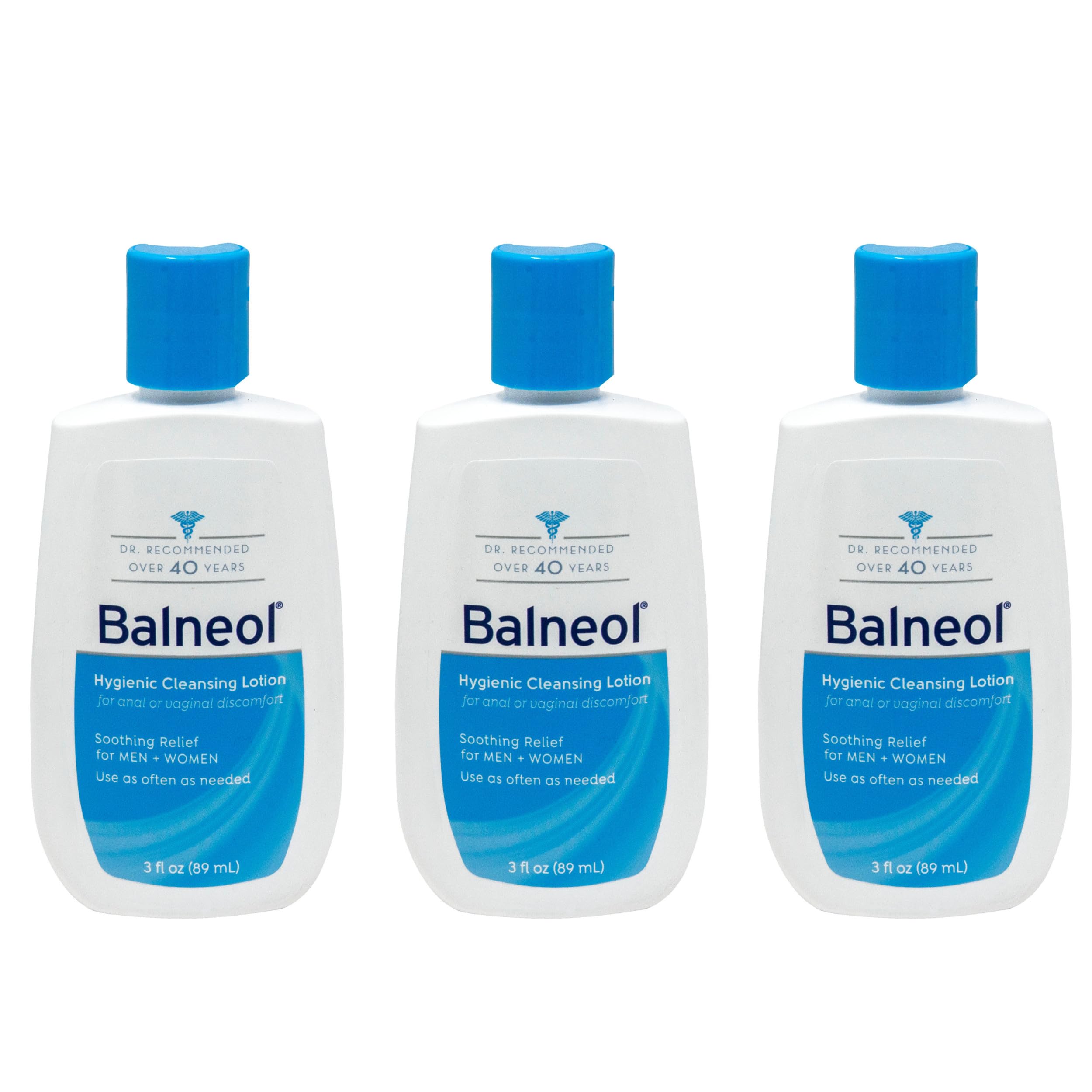 Balneol cleansing lotion application shows gentle cleansing for sensitive areas