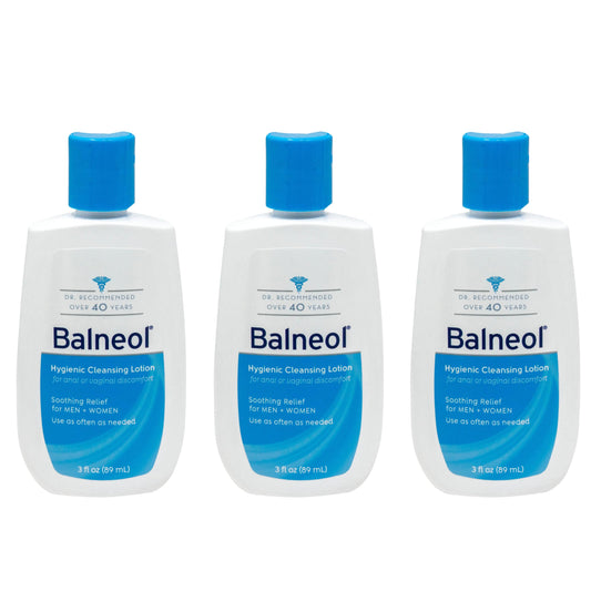 Balneol cleansing lotion application shows gentle cleansing for sensitive areas