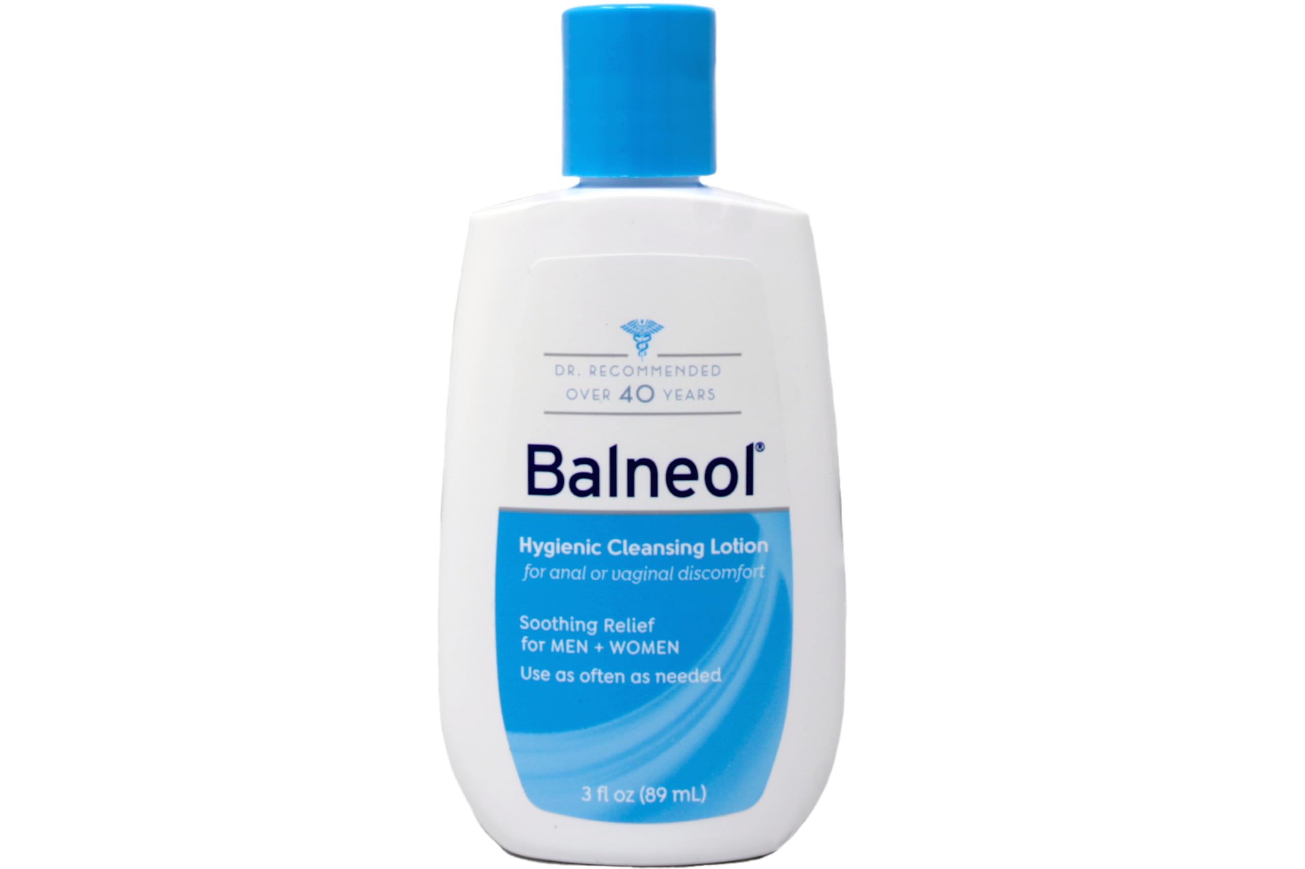 Balneol cleansing lotion bottle close-up highlights compact 3 oz size
