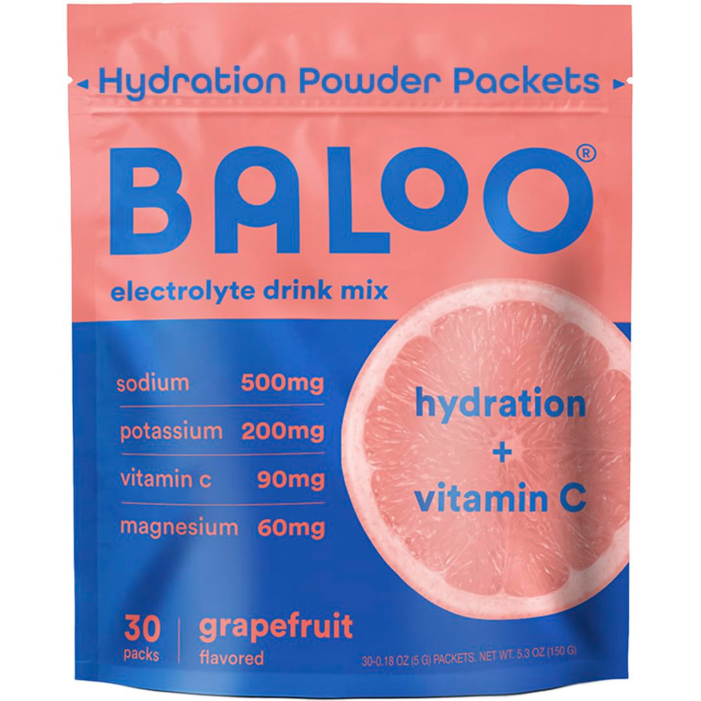 Baloo Electrolytes grapefruit packet front for easy daily hydration on the go.