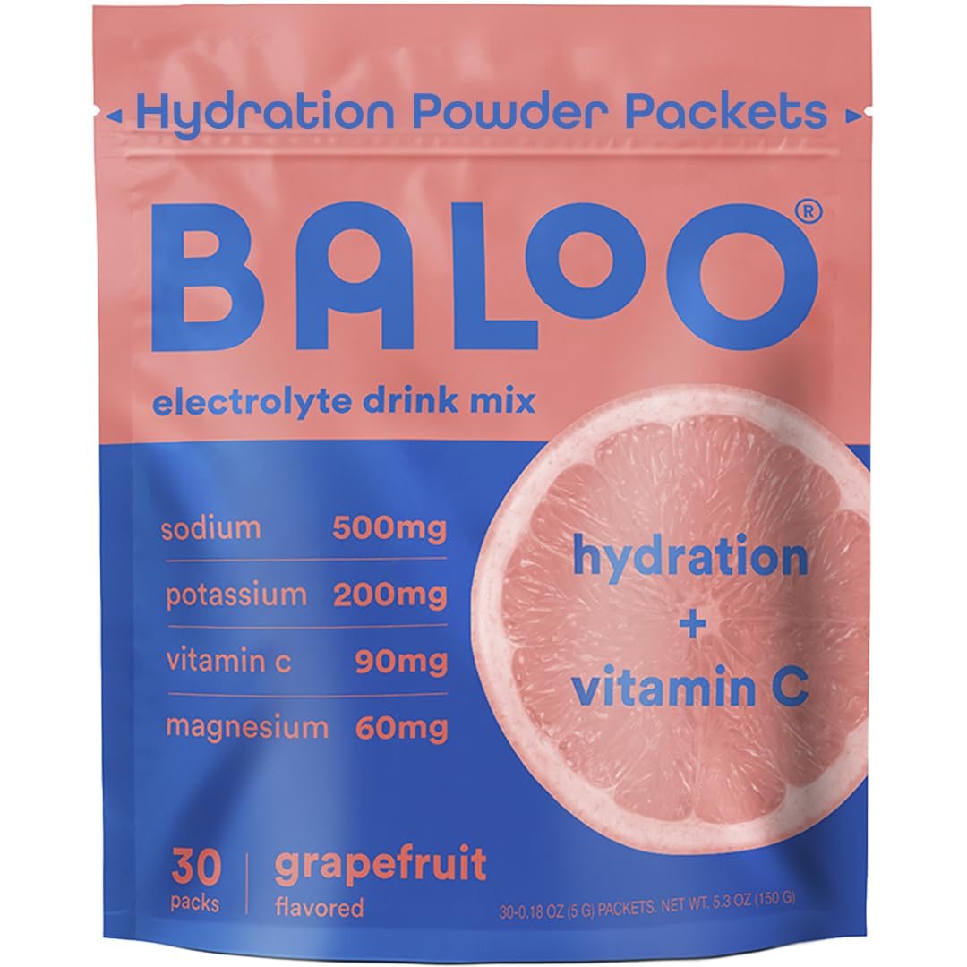 Baloo Electrolytes grapefruit packet front for easy daily hydration on the go.