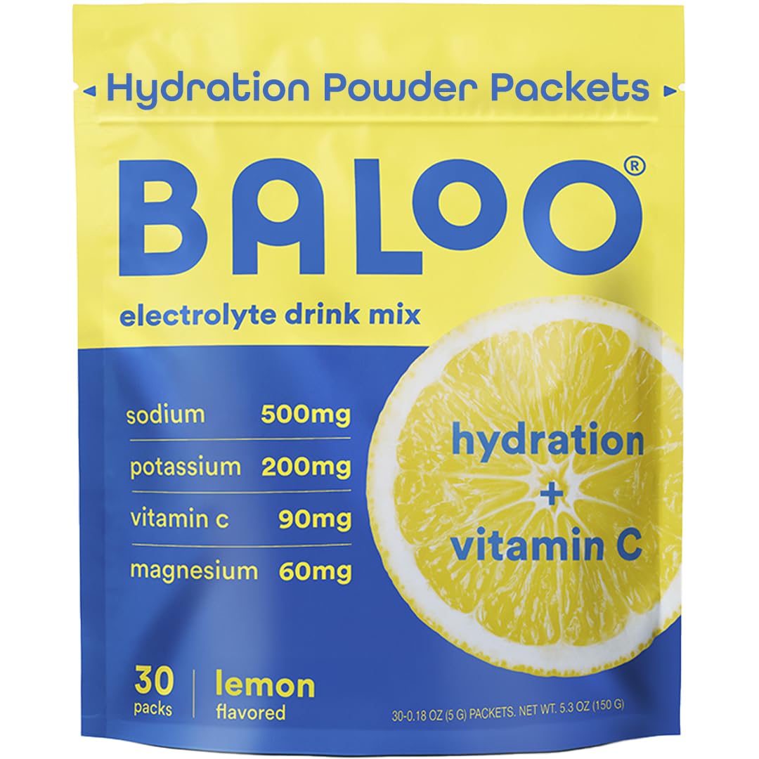 Baloo electrolytes lemon packet front view for daily hydration.