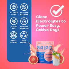 Baloo orange flavor travel pack emphasizes convenient hydration anywhere.
