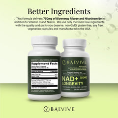 BALVIVE NAD+ bottle pour illustrating convenient daily use.
