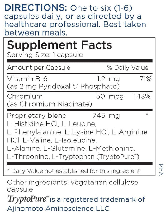 Close-up of BAM 750 mg capsules highlighting the amino acid blend and formula details.