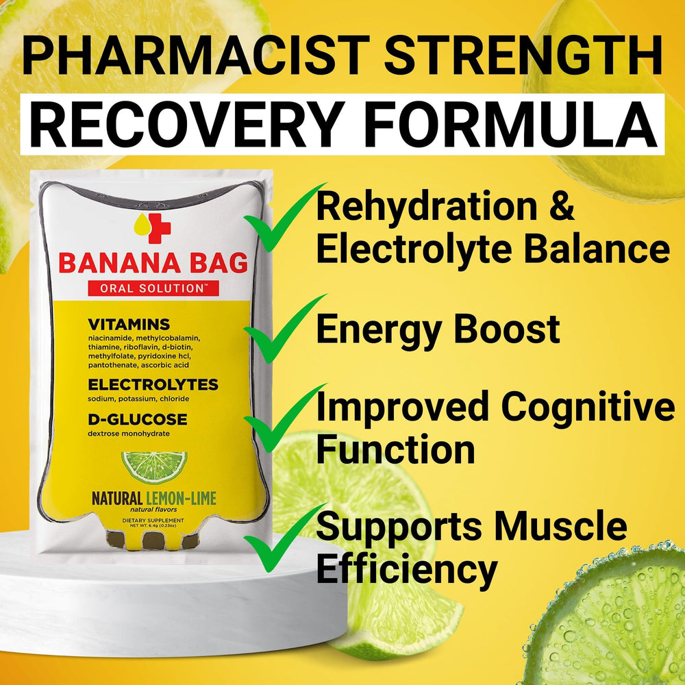 Banana Bag packets being poured into a glass for fast hydration after activity