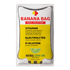 Banana Bag lemon-lime packets dissolving in water for quick hydration