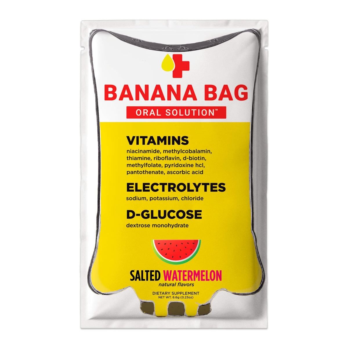 Banana Bag Salted Watermelon packets ready to mix for quick post-workout hydration.