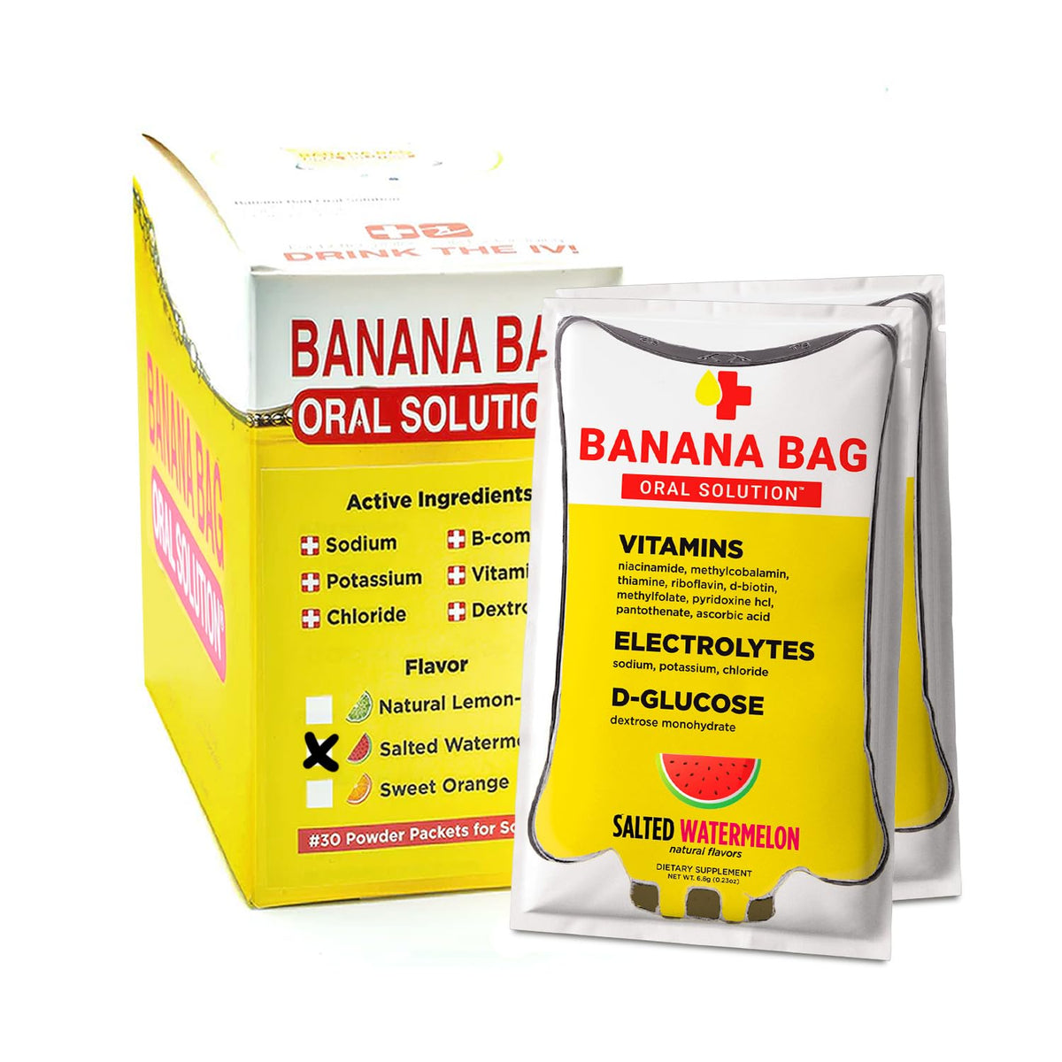 Banana Bag Salted Watermelon packets pack shown for convenient daily hydration.