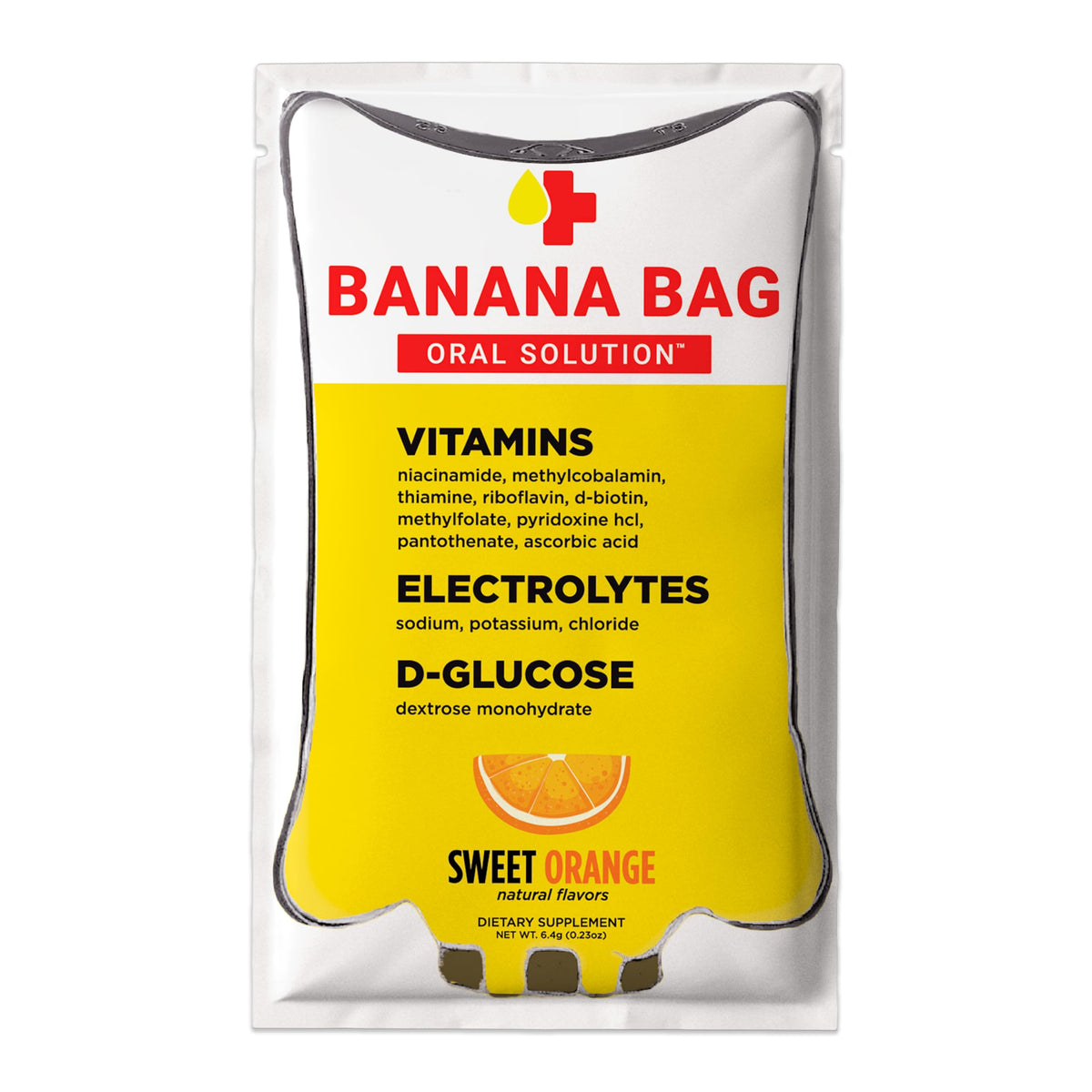Banana Bag Sweet Orange packets dissolving in water for quick hydration