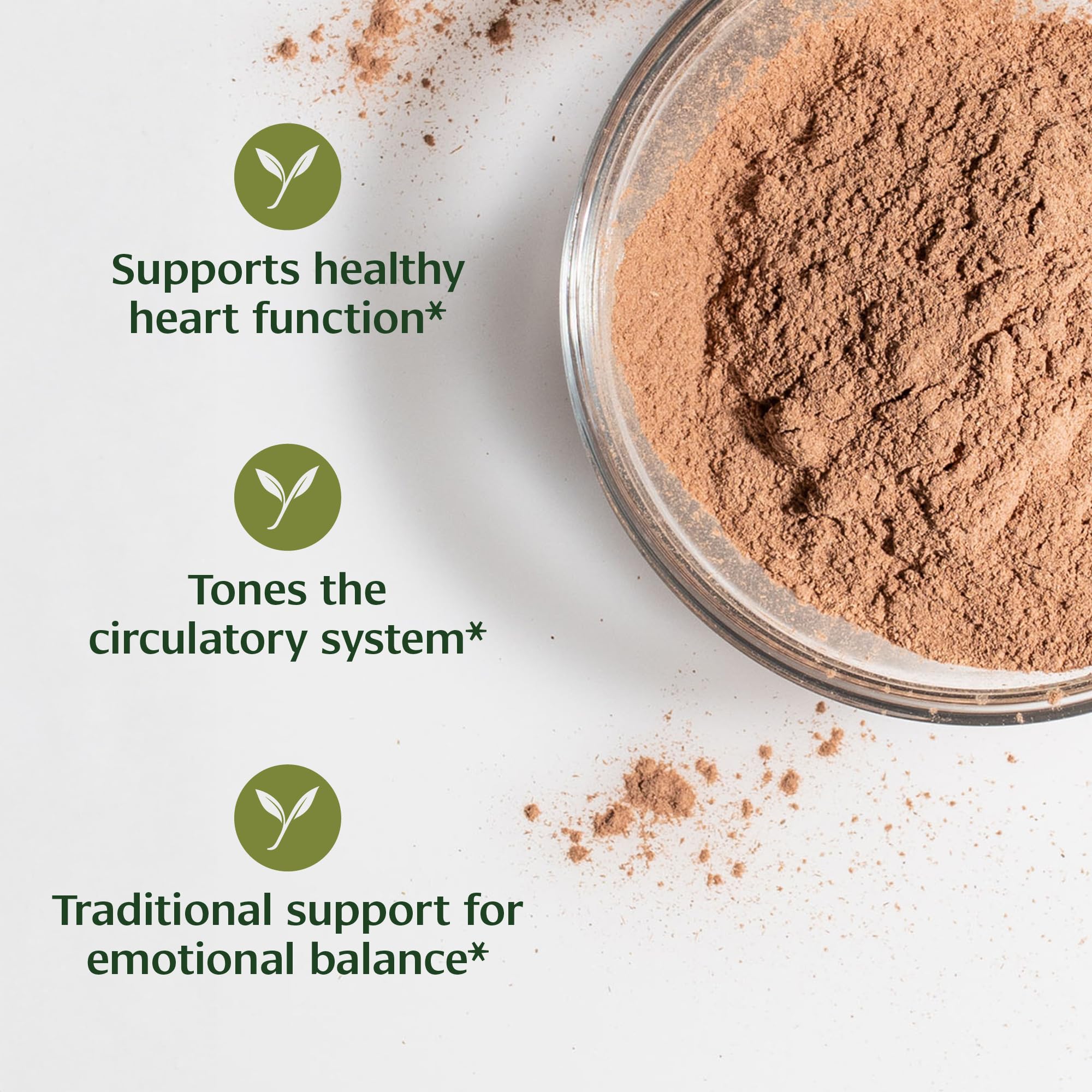 Close-up of Banyan Botanicals Arjuna Bark Powder reveals the dried bark used for gentle heart tonic.