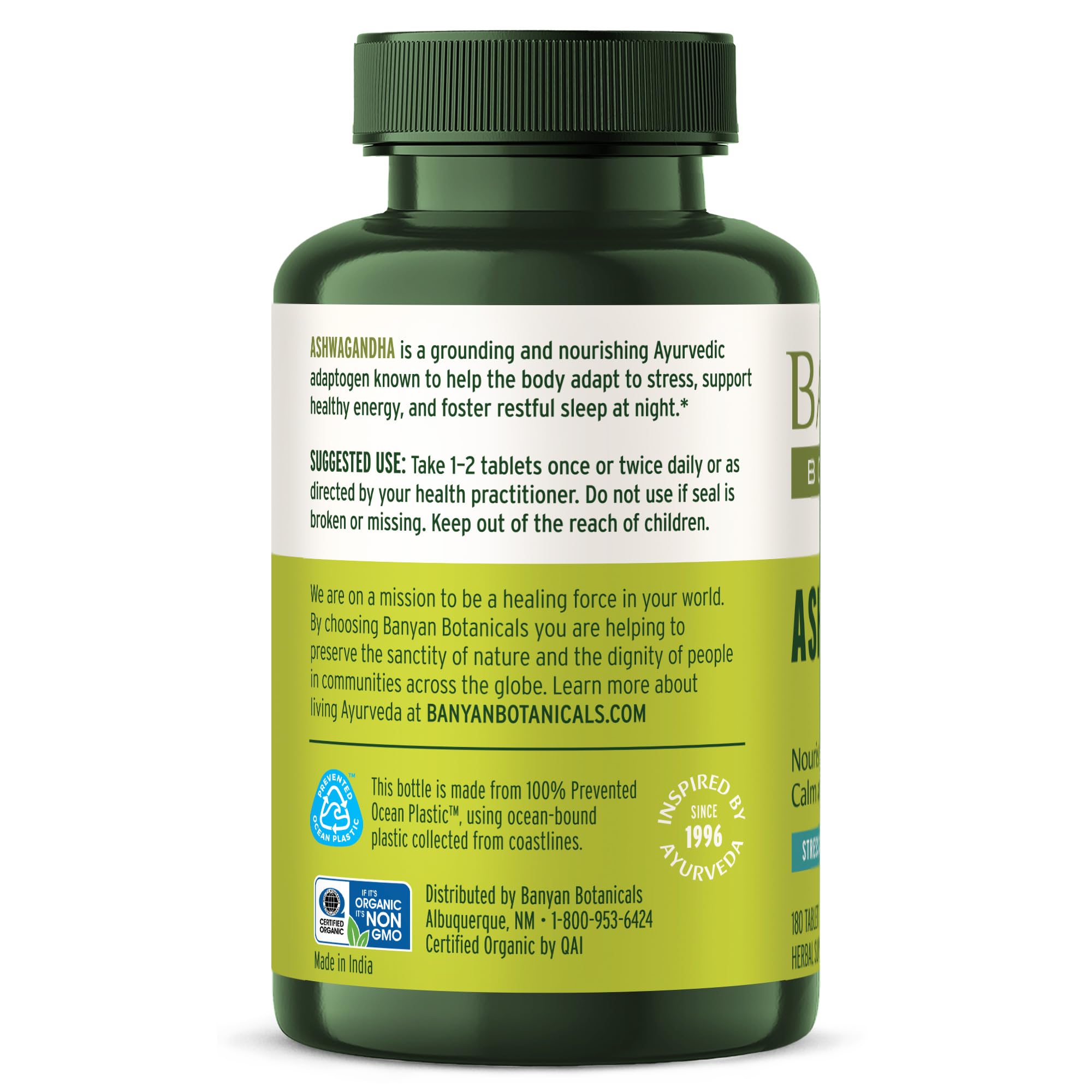 Banyan Botanicals bottle with water for restful sleep.
