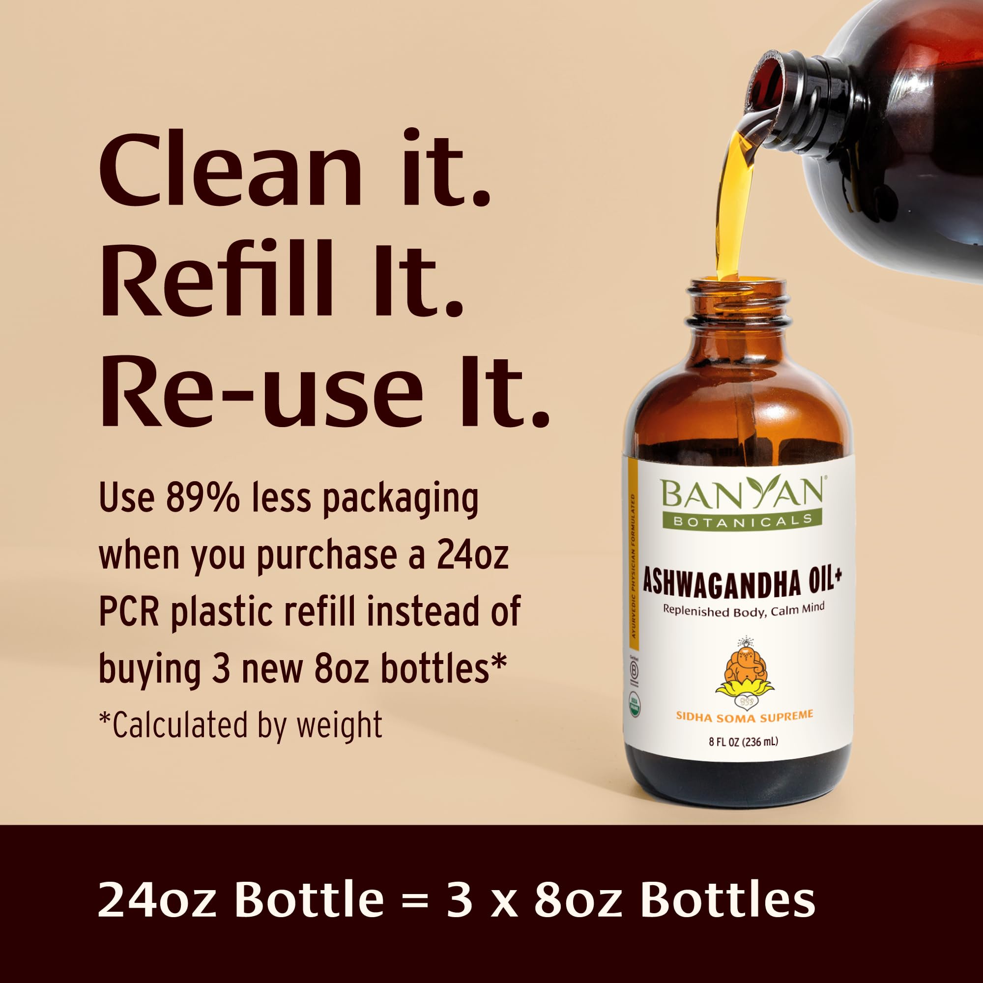 Label detail of Banyan Botanicals Ashwagandha Oil+ organic formula.