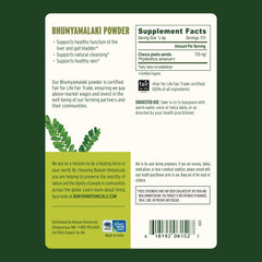 Banyan Botanicals bhumyamalaki powder bottle with label highlighting organic sourcing.