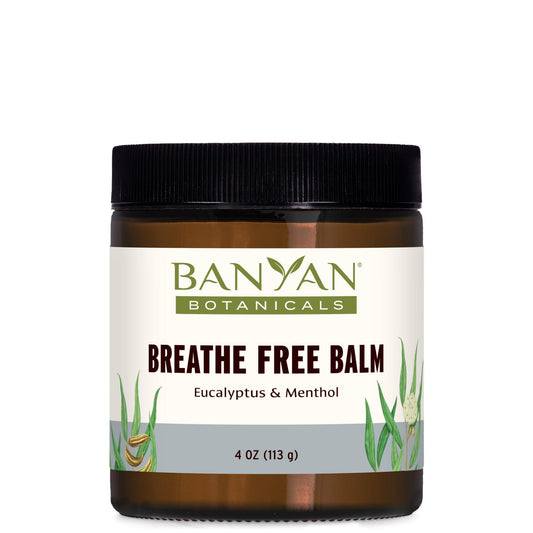 Banyan Botanicals Breathe Free Balm applied to the chest for easier breathing.