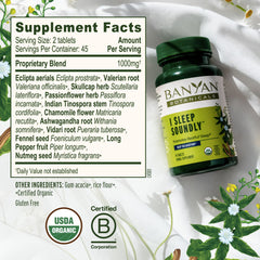 Banyan Botanicals capsules close-up highlights convenient, organic sleep support.