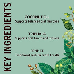 Banyan Botanicals Mint label close-up highlights organic herbs for a refreshing routine.