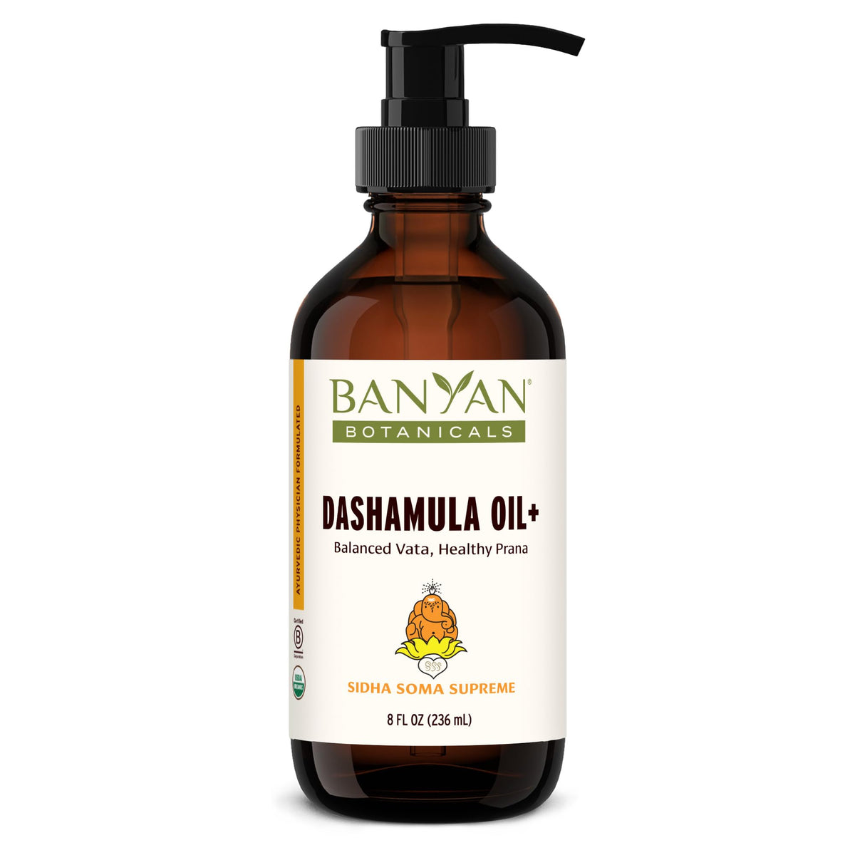 Banyan Botanicals Dashamula Oil+ bottle for soothing herbal massage