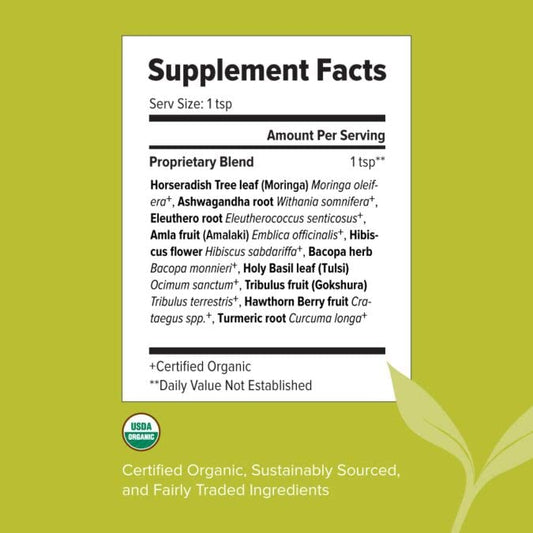 Banyan Botanicals Elevated Adaptogens ashwagandha powder scoop with earthy aroma