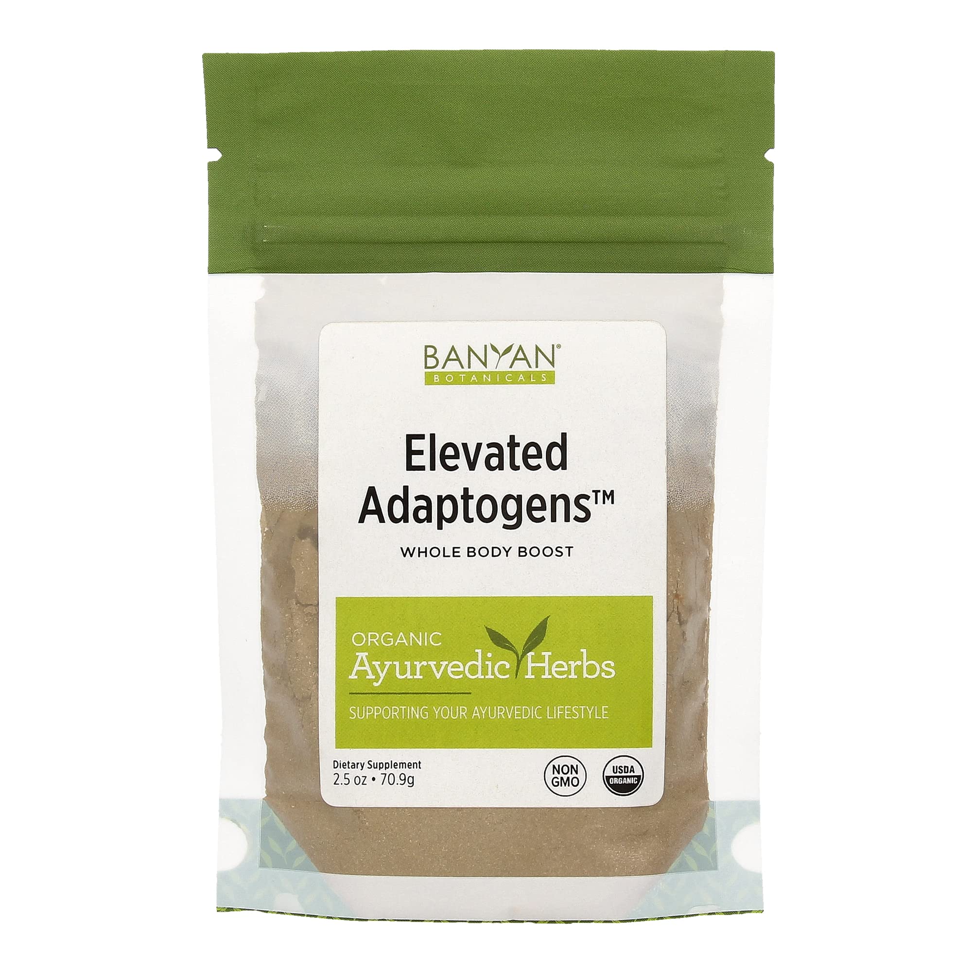 Banyan Botanicals Elevated Adaptogens bottle of moringa powder for balanced energy