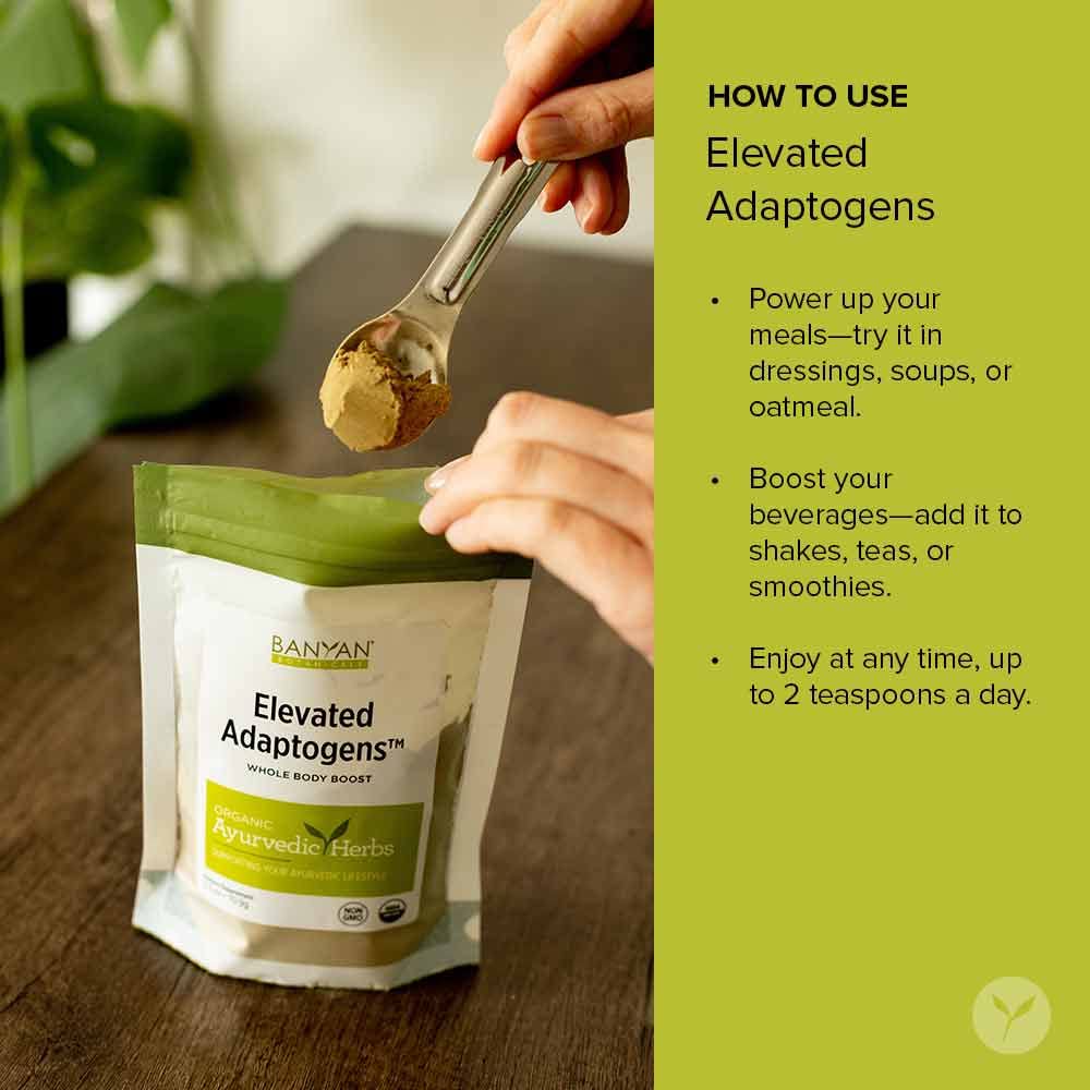 Banyan Botanicals Elevated Adaptogens tulsi tea cup for a calming ritual