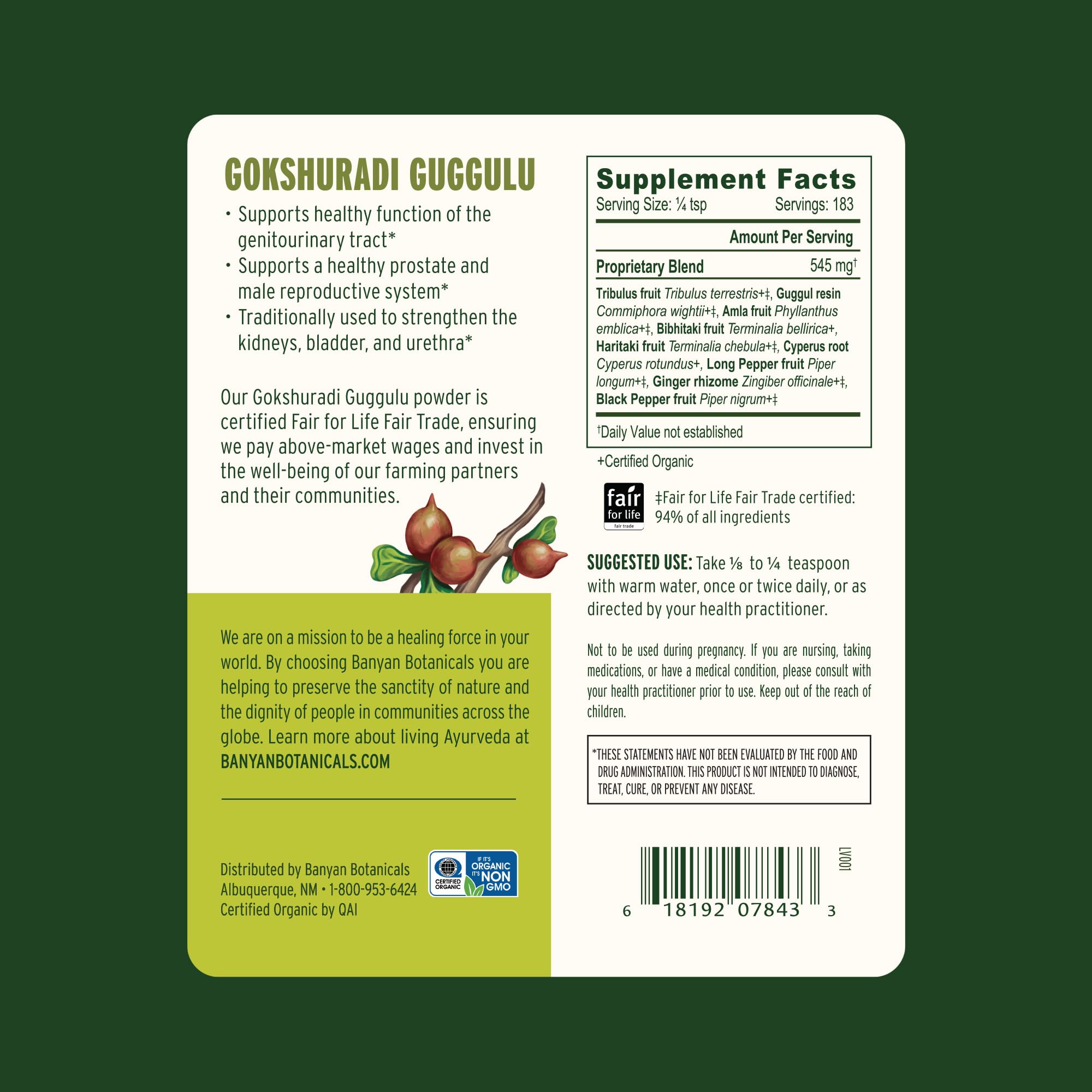 Powder scoop beside Banyan Botanicals packaging showing easy dosing.