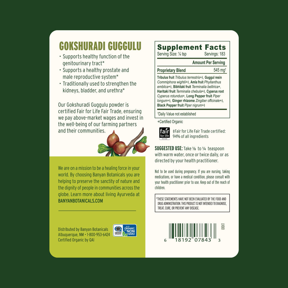 Powder scoop beside Banyan Botanicals packaging showing easy dosing.