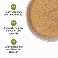 Banyan Botanicals Haritaki powder bottle pour for easy dosing.