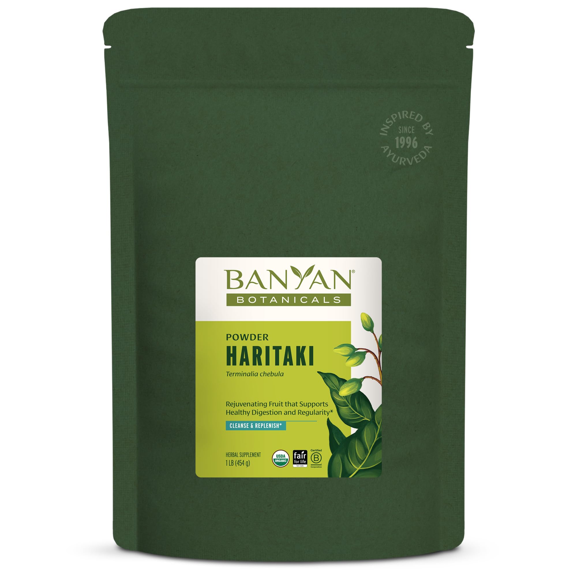 Banyan Botanicals Haritaki powder bulk bag for daily tea preparation.