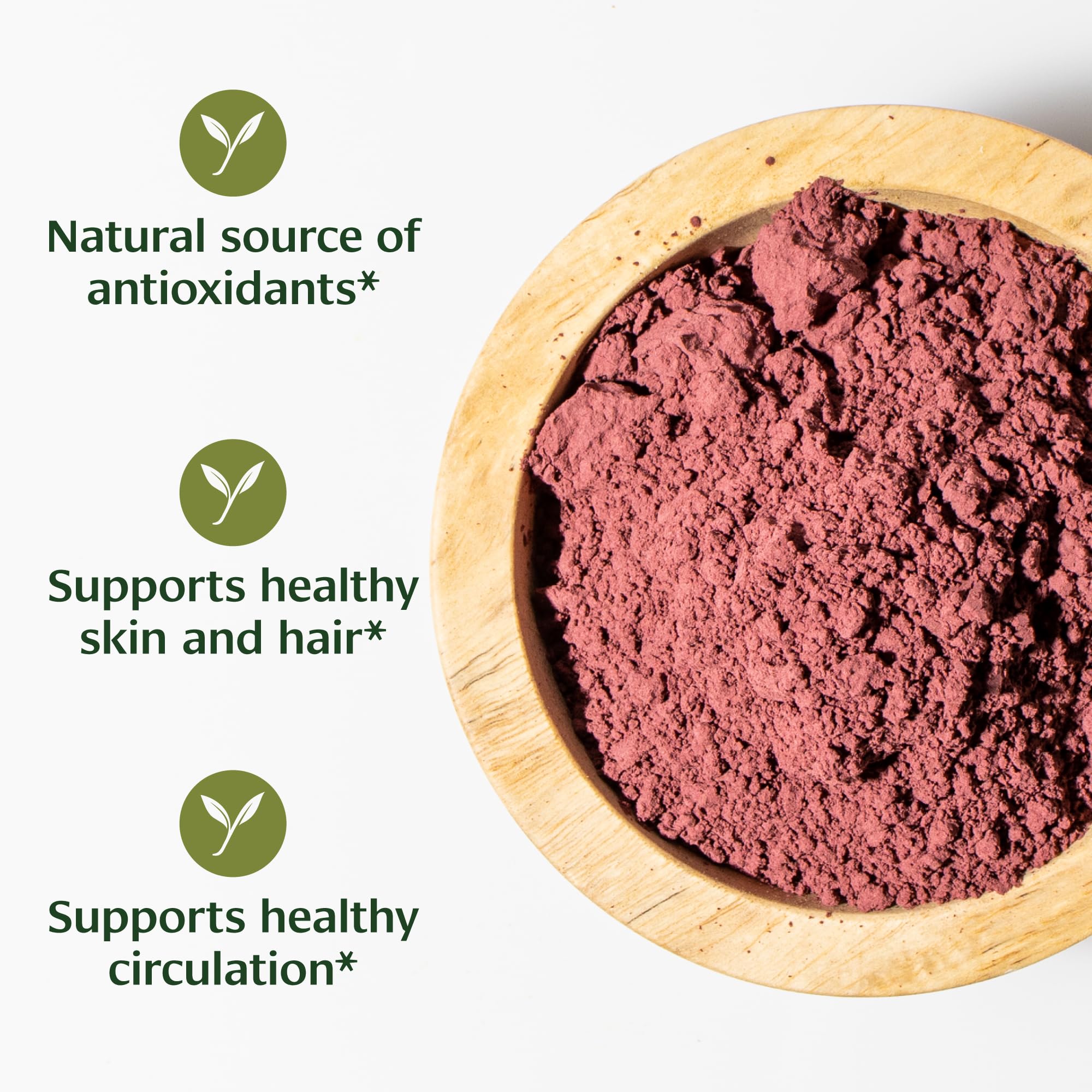 Scoop of Banyan Botanicals Hibiscus Powder for smoothies and tea infusions.