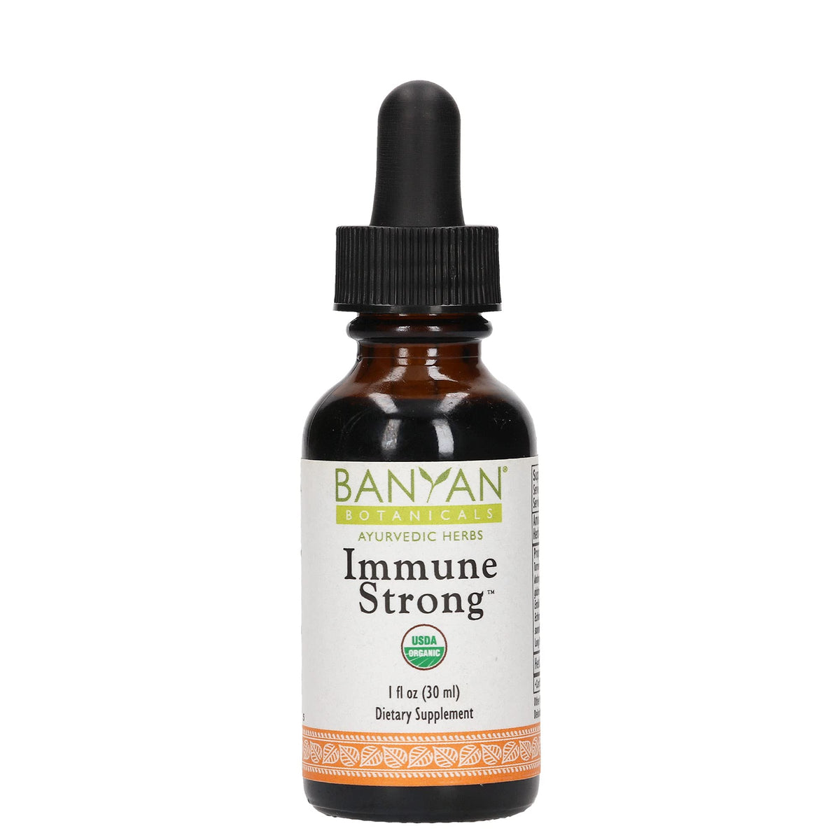 Banyan Botanicals Immune Strong bottle ready for daily use in a bright kitchen