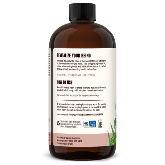 Banyan Botanicals Kapha Massage Oil being applied to skin for nourishing touch to support circulation.