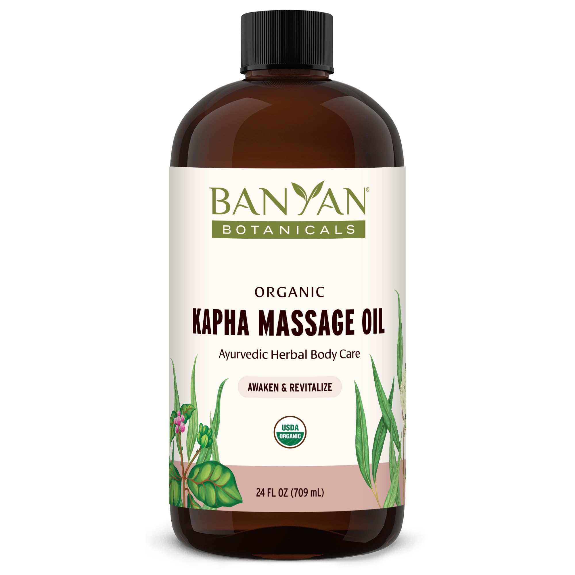 Banyan Botanicals Kapha Massage Oil bottle ready for a warming self-massage ritual.
