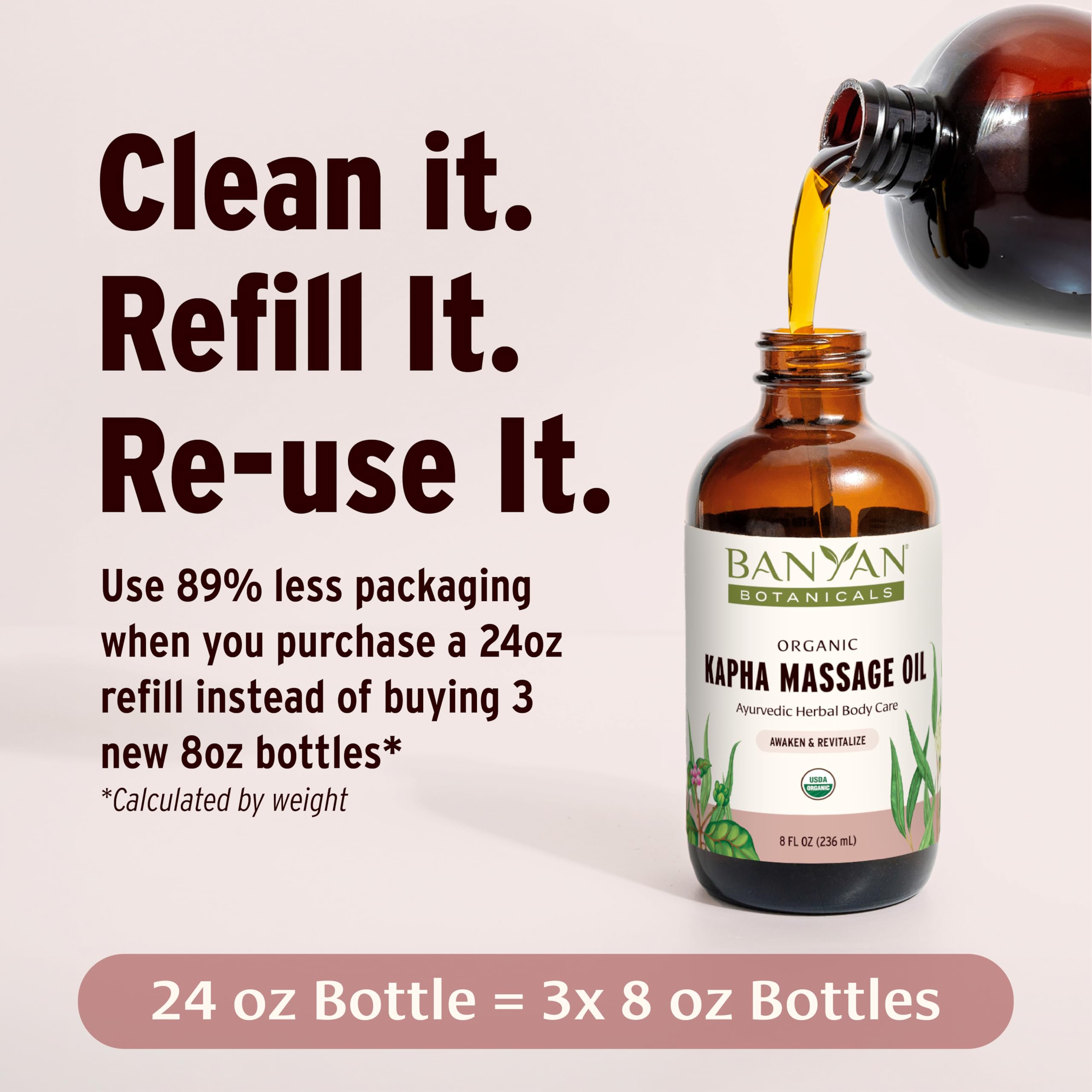 Banyan Botanicals Kapha Massage Oil with organic herbs for a soothing self-care experience.
