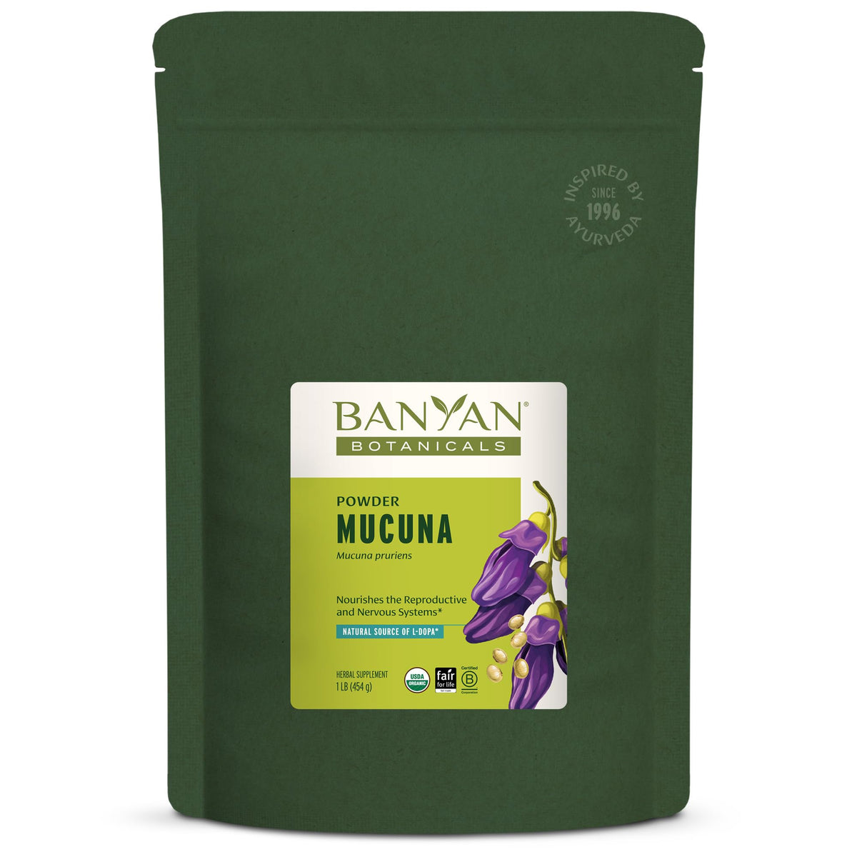 Banyan Botanicals Kapikacchu Powder jar open shows organic Mucuna pruriens
