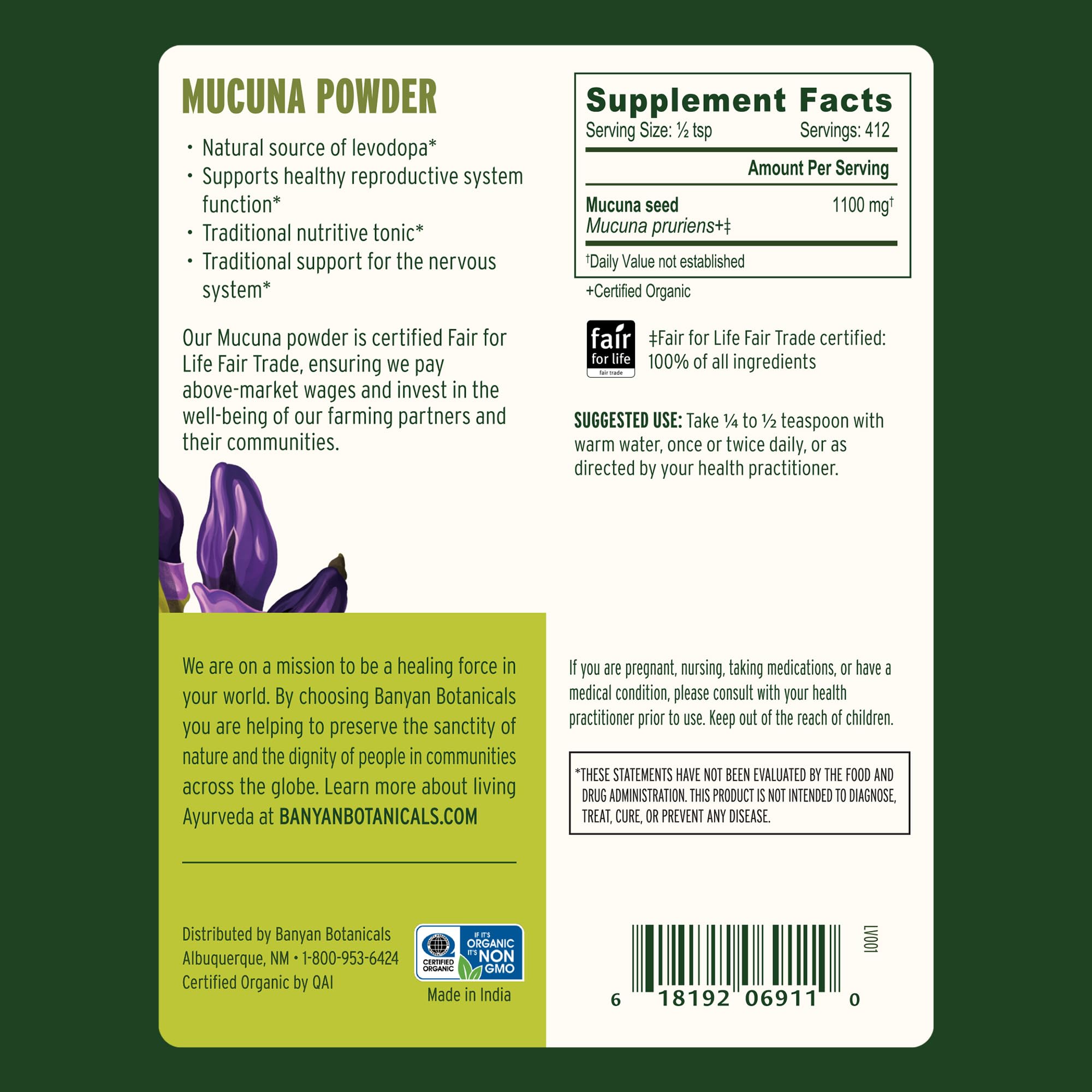 Kapikacchu powder scoop with Banyan Botanicals highlighting natural L-dopa source