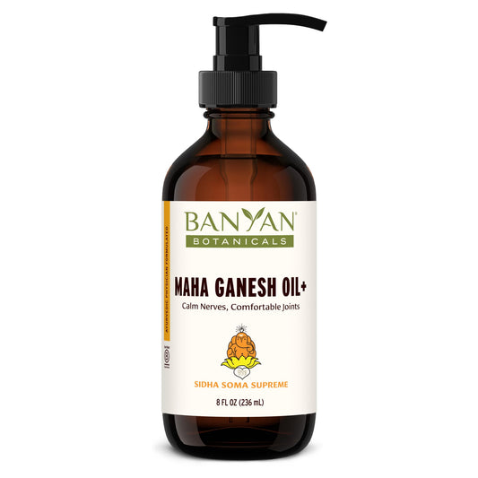 Banyan Botanicals Maha Ganesh Oil+ bottle for deep massage and relaxation.