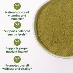 Banyan Botanicals Moringa Powder scoop-dispense, easy addition to smoothies and teas.